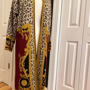 NEW! MAX SPORT Intarsia Leopard Duster Cardigan Sweater with Pockets. Medium